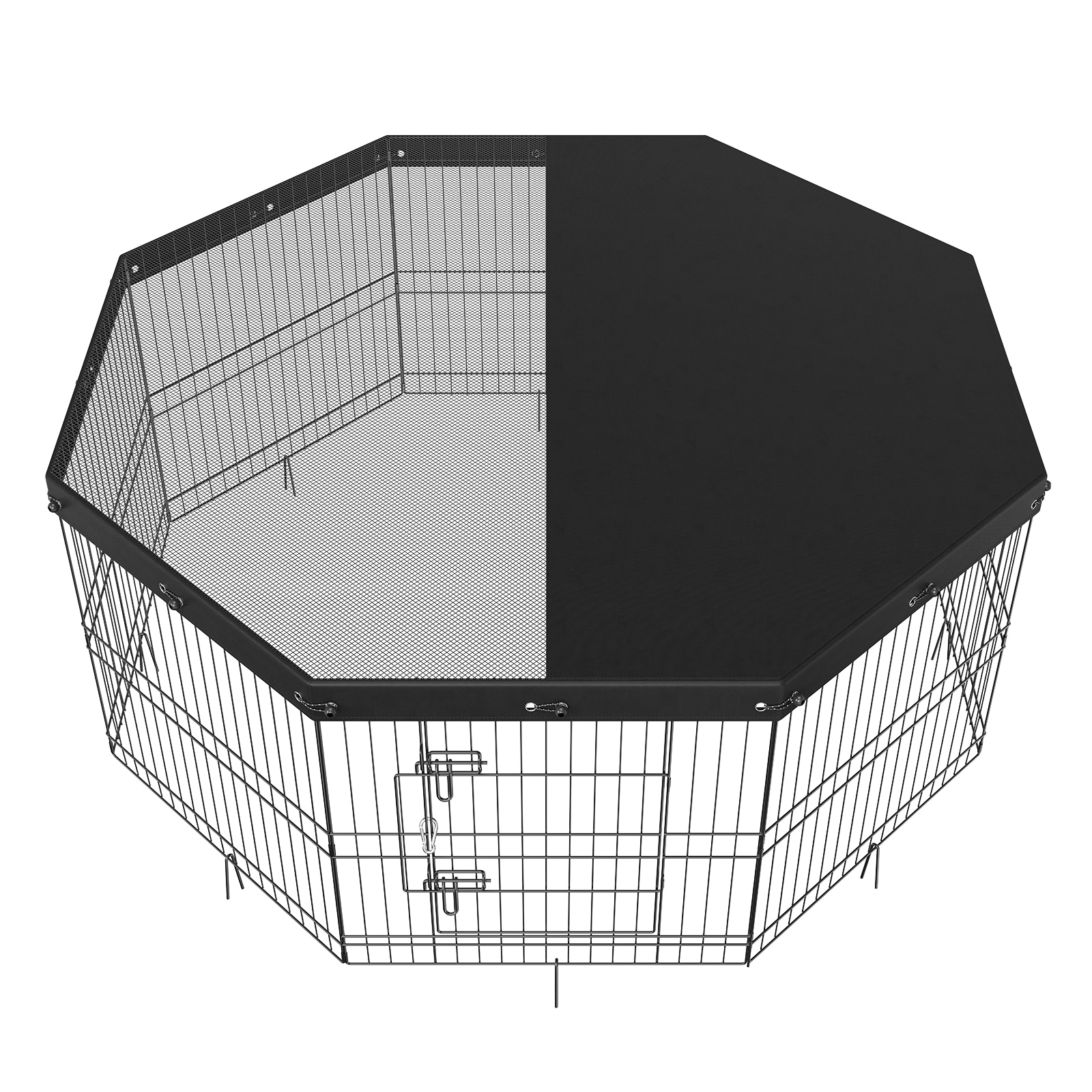 Dog Playpen, 8 Panels Foldable Metal Dog Exercise Pen With Top Cover, 24" H Pet Fence Puppy Crate Kennel With Ground Stakes, Indoor Outdoor Dog Pen For Small Medium Pets, For Camping, Yard_maomaolike.com